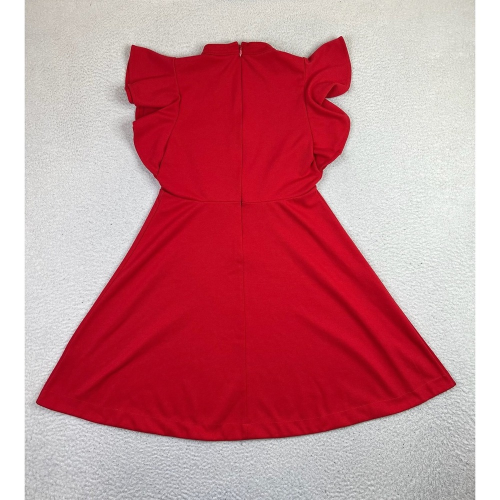Maeve Anthropologie Dress Womens Small Red Mock Neck Flutter Sleeve Fit Flare